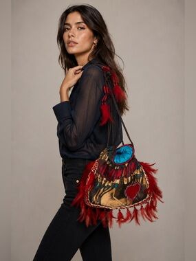 VOYAGE PASSION Multicolor Feathered Bag NWT